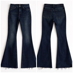 7 For All Mankind‎ Megaflare Dark Wash High Rise Flare Jeans 28 Raw Hem Festival